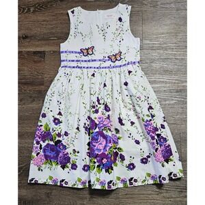 Sunny Fashion Spring & Summer Cotton Floral White & Purple Dress Size 9/10